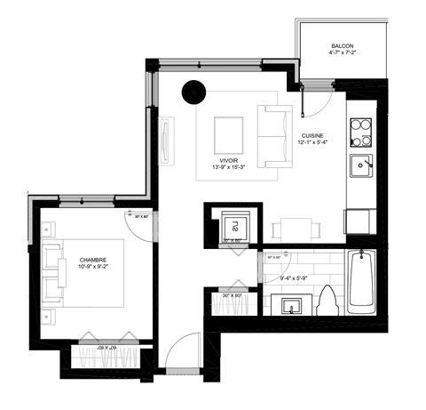 a floor plan of a small house with a black and white floor